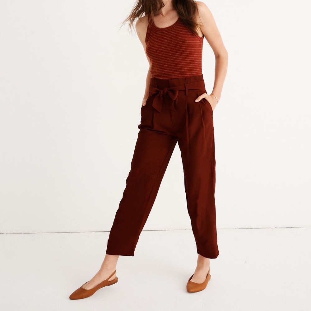 Madewell drapey paperbag pants, burnished mahogany